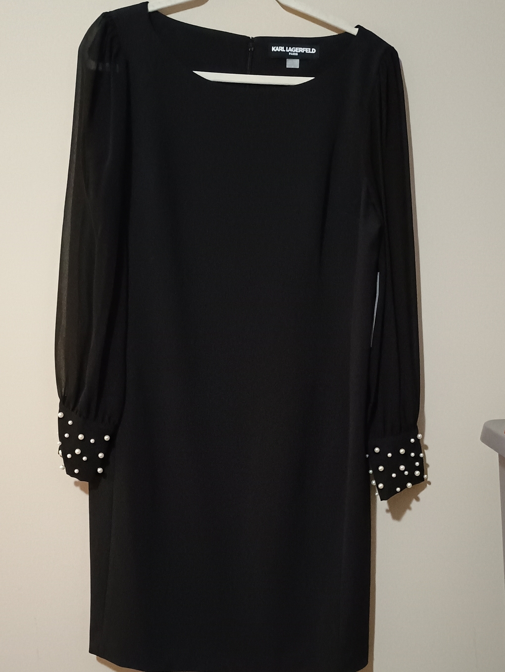 NWT Karl Lagerfeld Paris Illusion Sleeve Pearl Cuff Sheath Dress Size 14